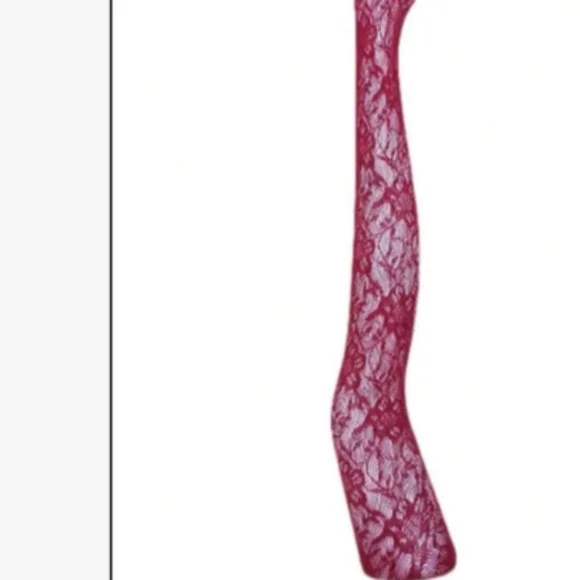 Chic Burgundy Lace Tights, Stockings, Pantyhose (ONE SIZE: S, M & L) - Picture 4 of 6